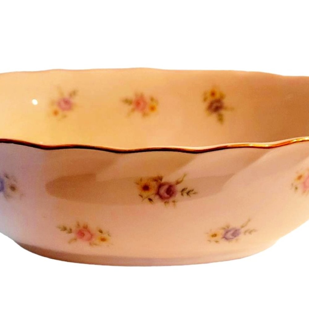Vintage Floral with Gold Trim Oval Porcelain Bowl Made in Japan